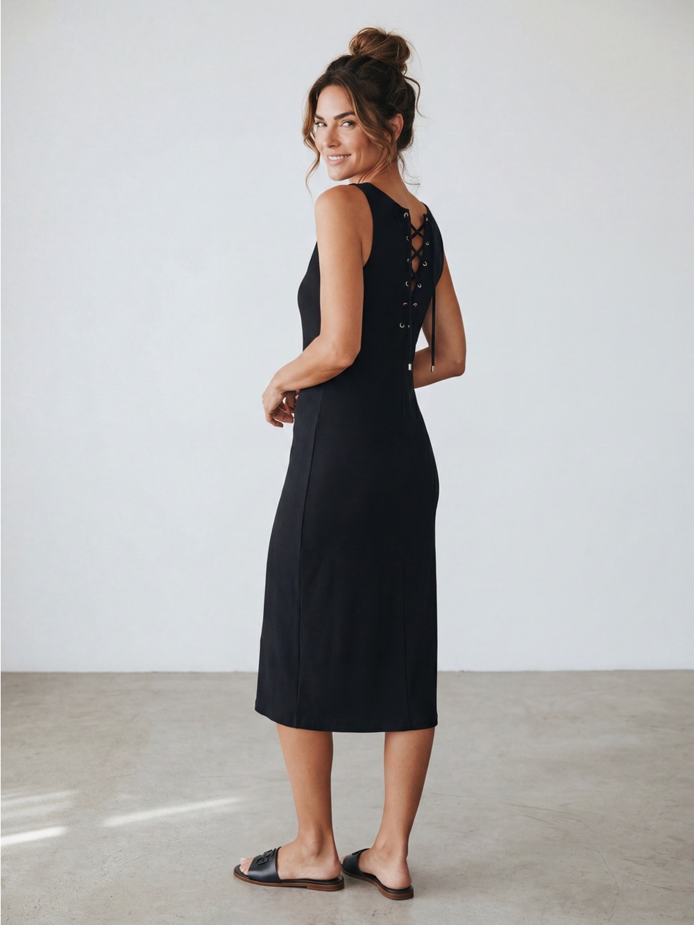 White House Black Market Sleeveless Midi-Dress Corset Back Resortwear Classic